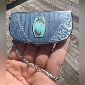 Vintage Genuine Silver Turquoise Floral Makeup Cosmetics Clutch Mini Purse Rare